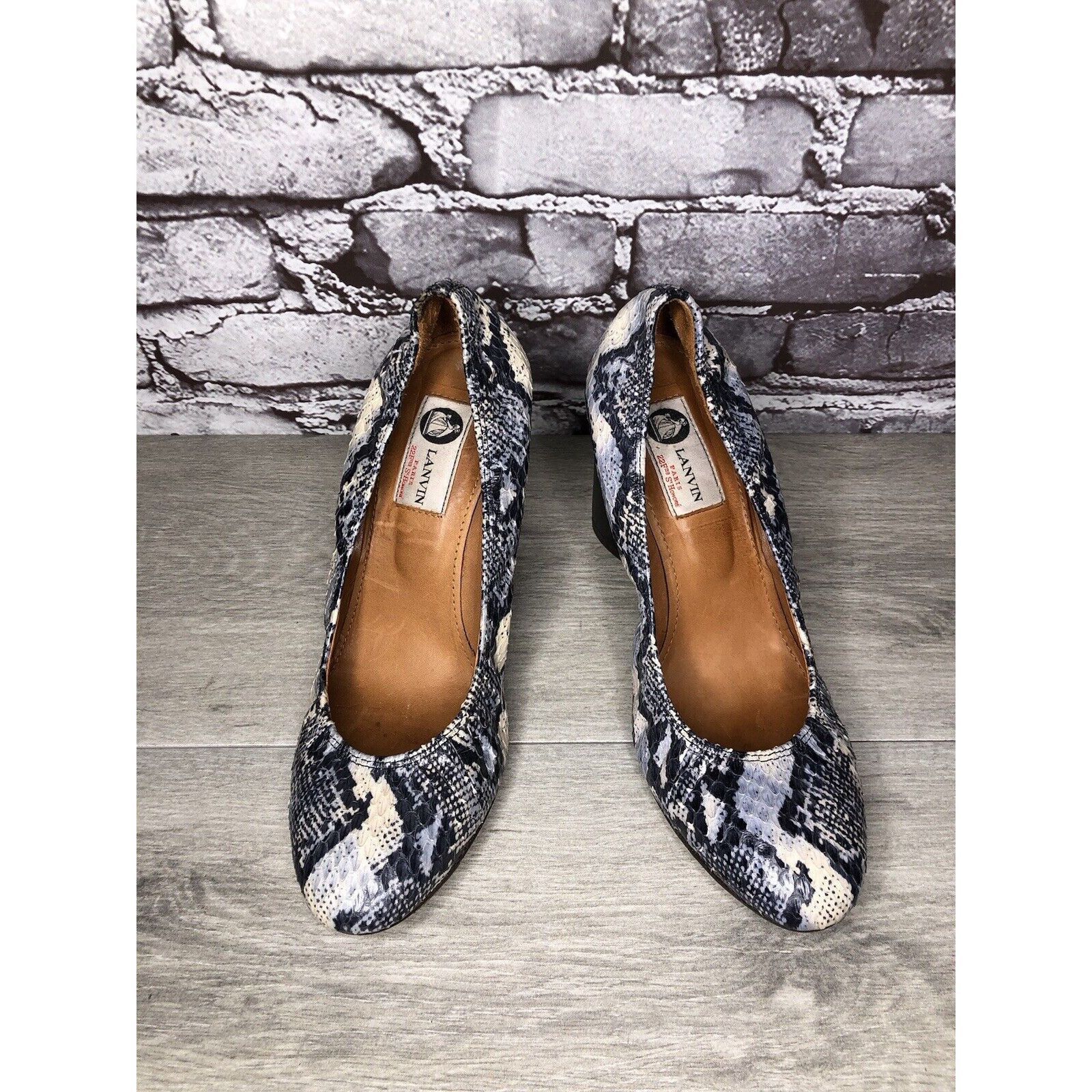 Lanvin LANVIN Ivory Blue Snake Print Leather Ballerina Pumps Wedges Size US 9.5 / IT 39.5 - 1 Thumbnail