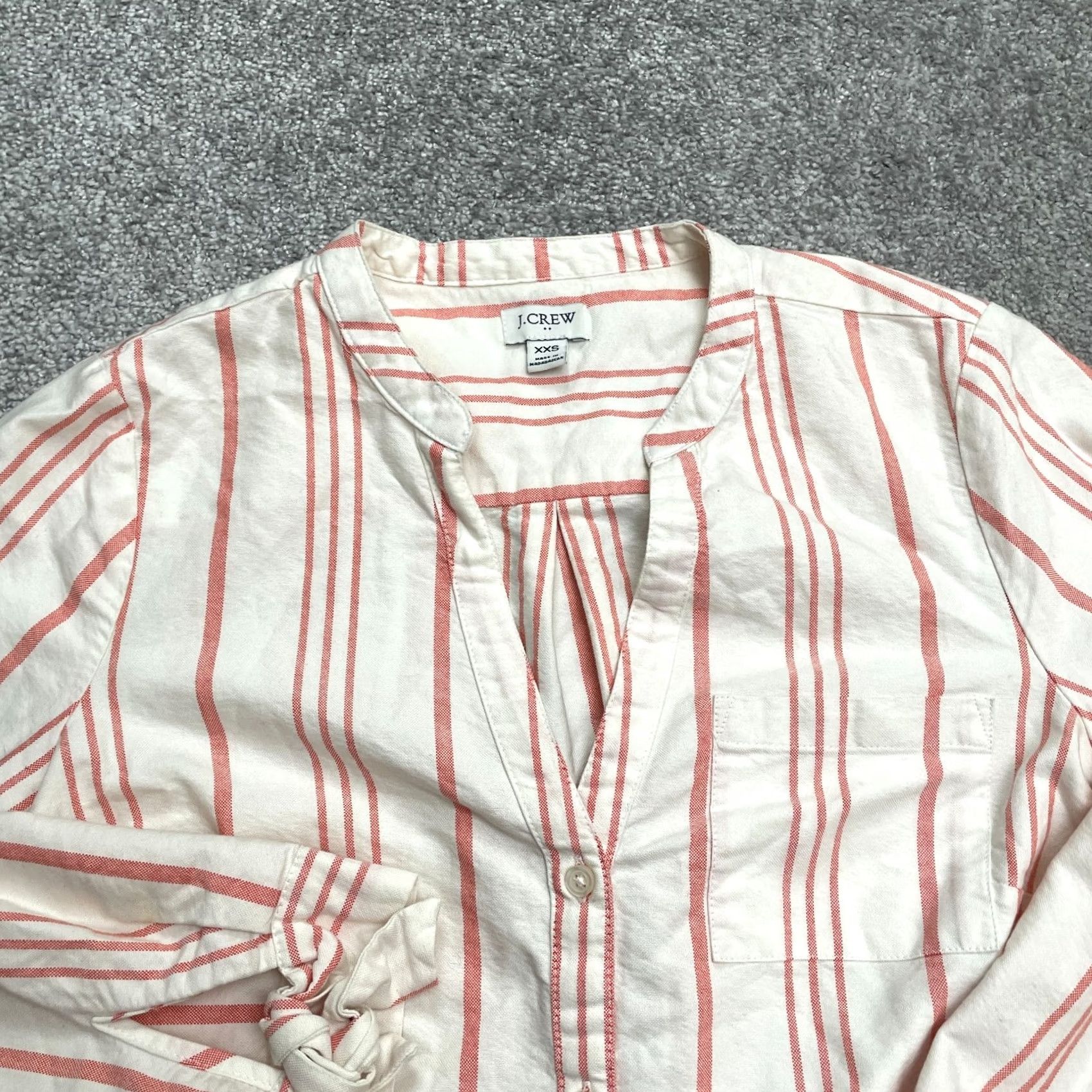 J.Crew J.Crew Shirt Womens XXS White Peach Striped Collarless Long Sleeve Button-Up Casual Size XXS / US 00 / IT 34 - 3 Thumbnail