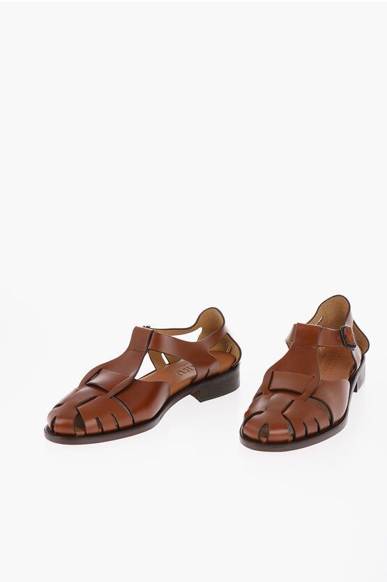 image of Hereu Leather Fisherman Sandals With Woven Upper in Brown, Women's (Size 9)