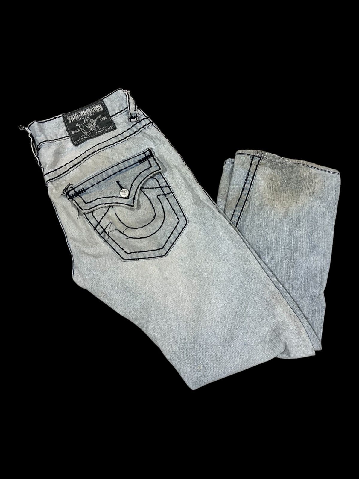 Ed Hardy Y2K True Religion Billy Super T Distressed Baggy Jeans Denim Size US 32 / EU 48 - 1 Thumbnail