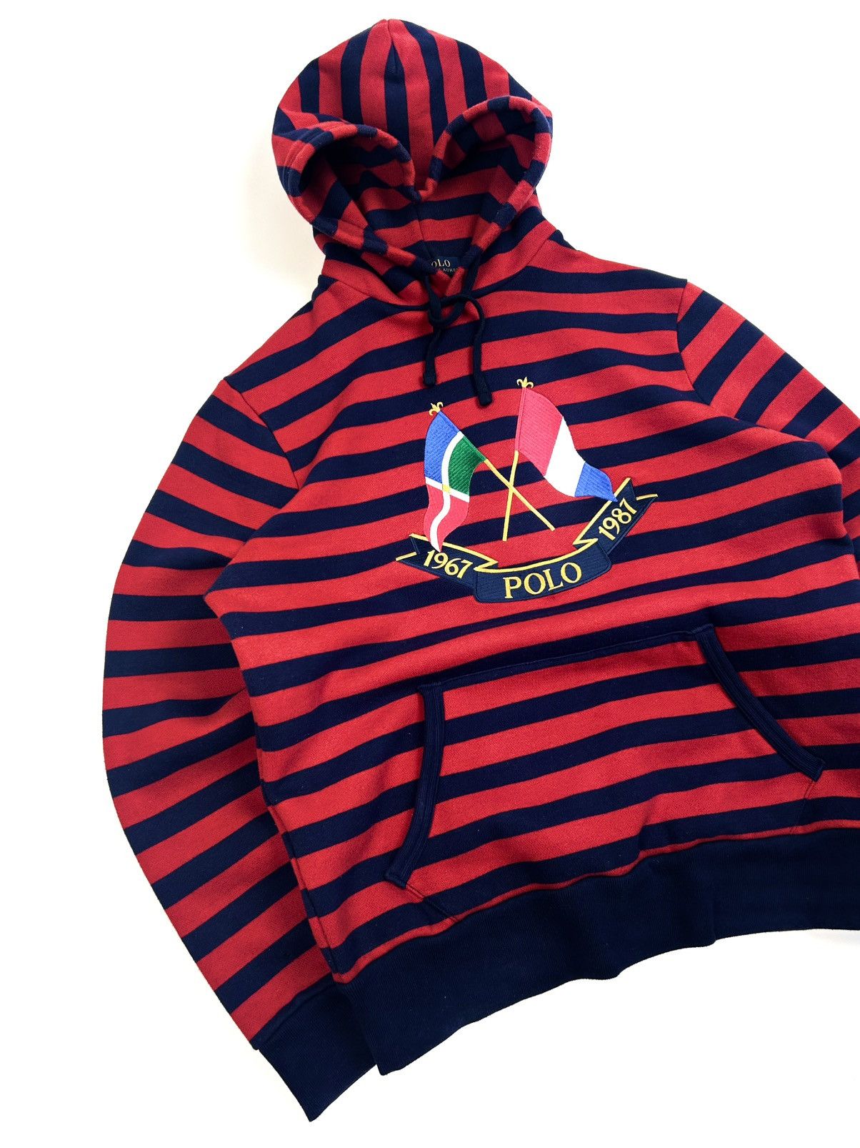 Polo Ralph Lauren rare Polo Ralph Lauren Cross Flags Striped Hoodie Vintage M Size US M / EU 48-50 / 2 - 2 Thumbnail