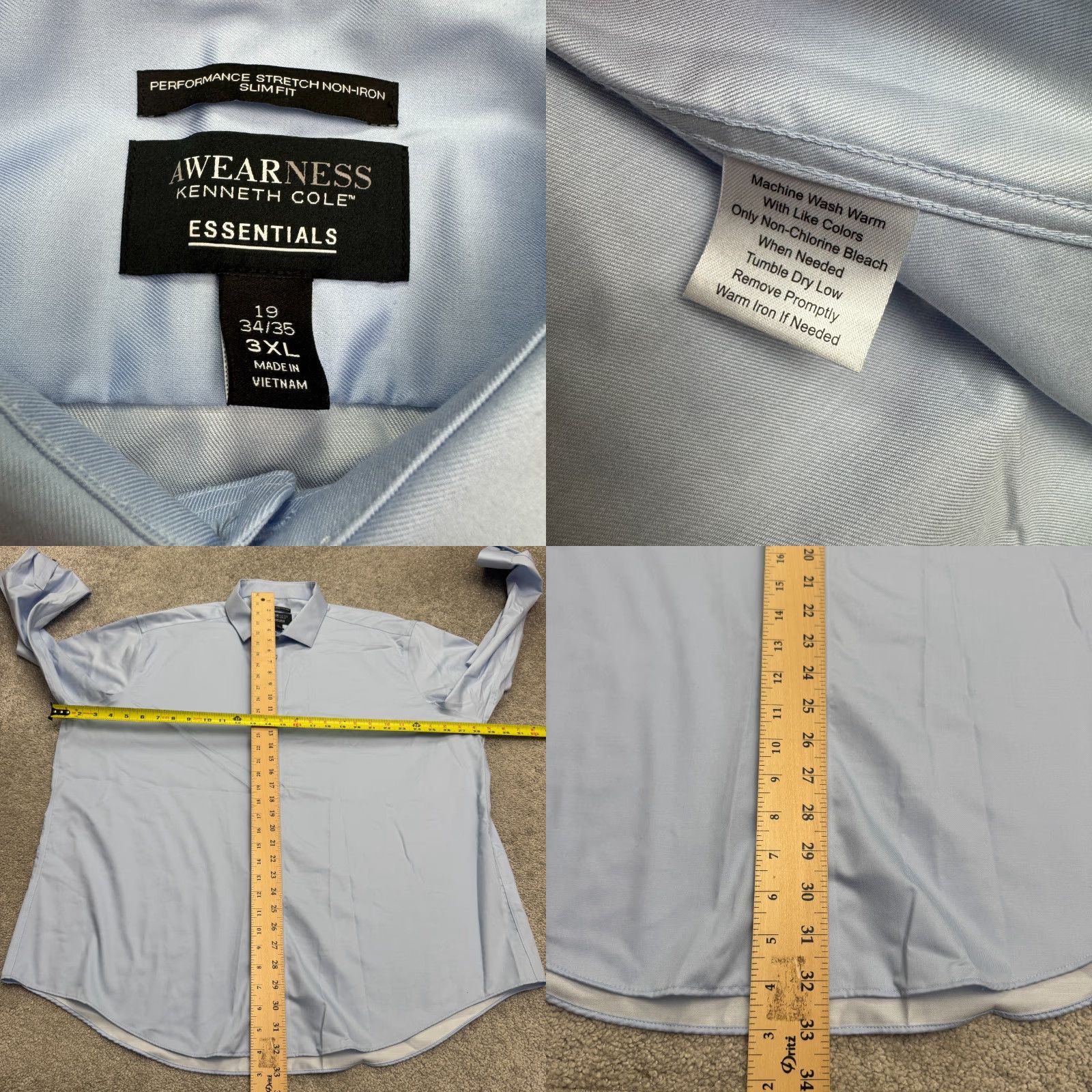Kenneth Cole KENNETH COLE Performance Stretch Non-Iron Dress Shirt 3XL Blue Business Casual Mens Size 48R - 8 Thumbnail