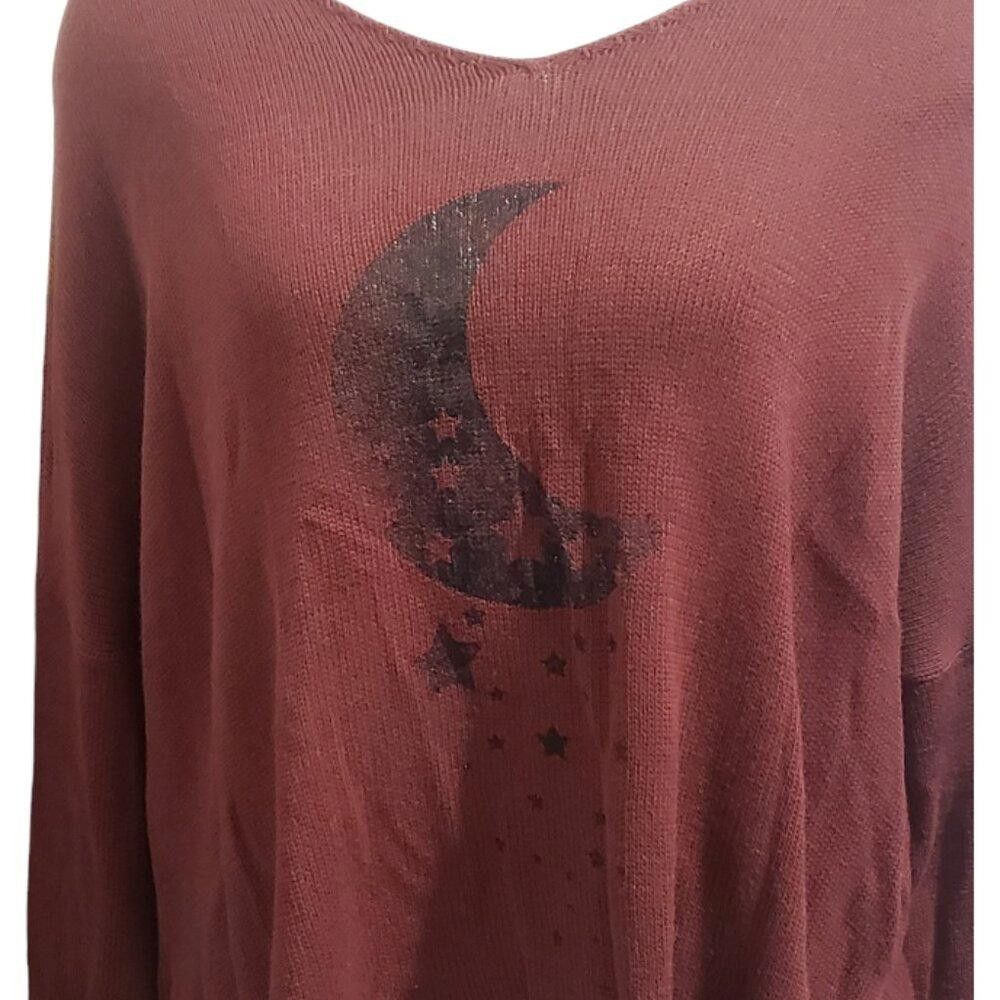 Designer CT1913 Wooden Ships Crescent Moon & Stars Brown Sweater S/M Size S / US 4 / IT 40 - 2 Thumbnail