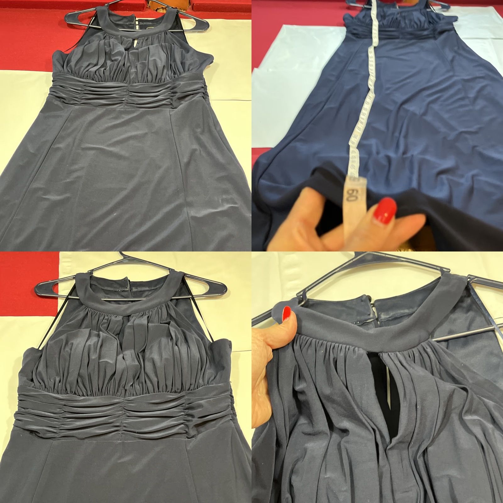 Vintage VINTAGE Nightway NAVY BLUE ruched HALTER Maxi Dress, Long GOWN Stretchy Women’s Size 12 Size XL / US 12-14 / IT 48-50 - 8 Thumbnail
