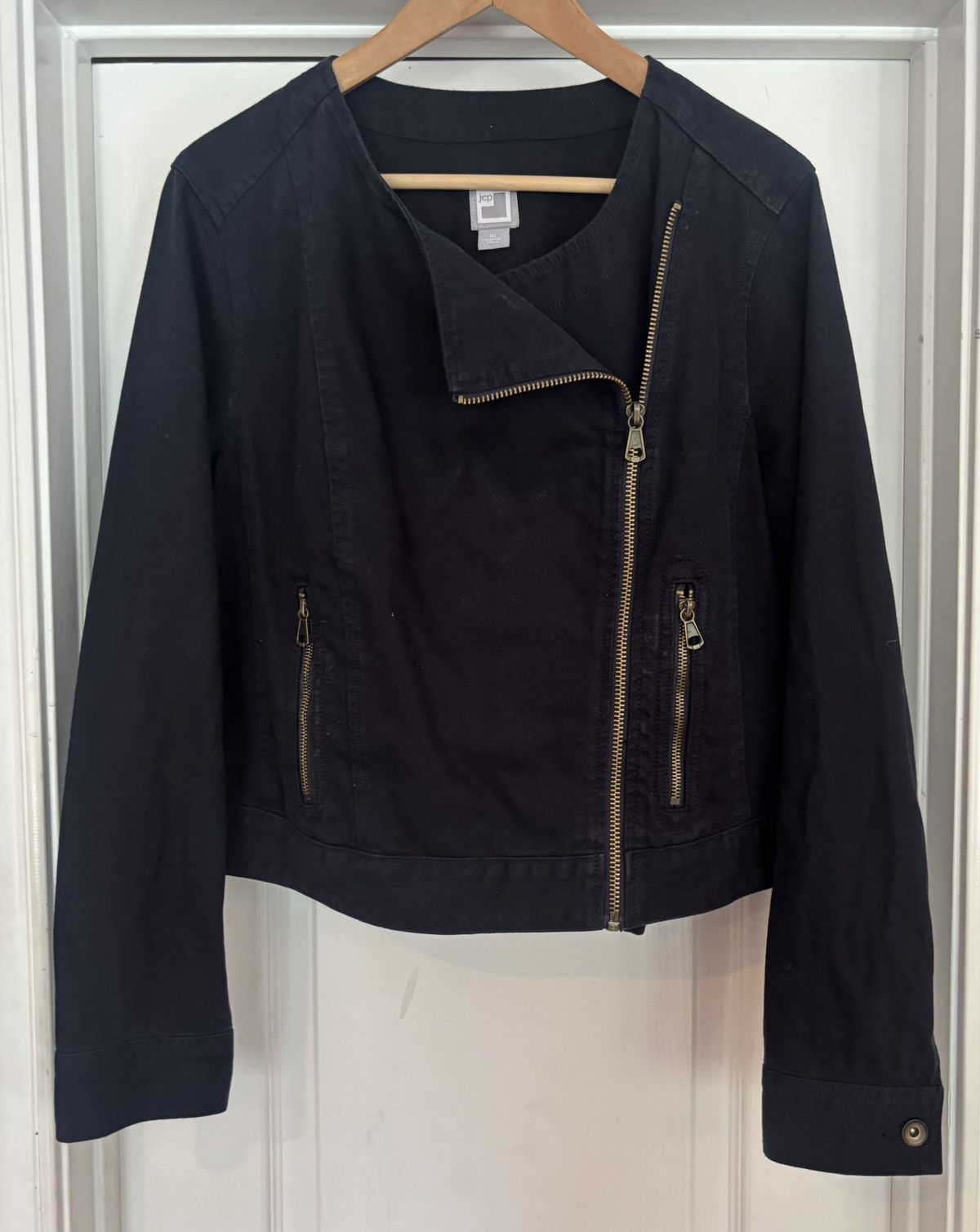 Handmade × JCPenney “Koi” Hand-Bleach-Painted Denim Cropped Jacket Size XL / US 12-14 / IT 48-50 - 3 Thumbnail