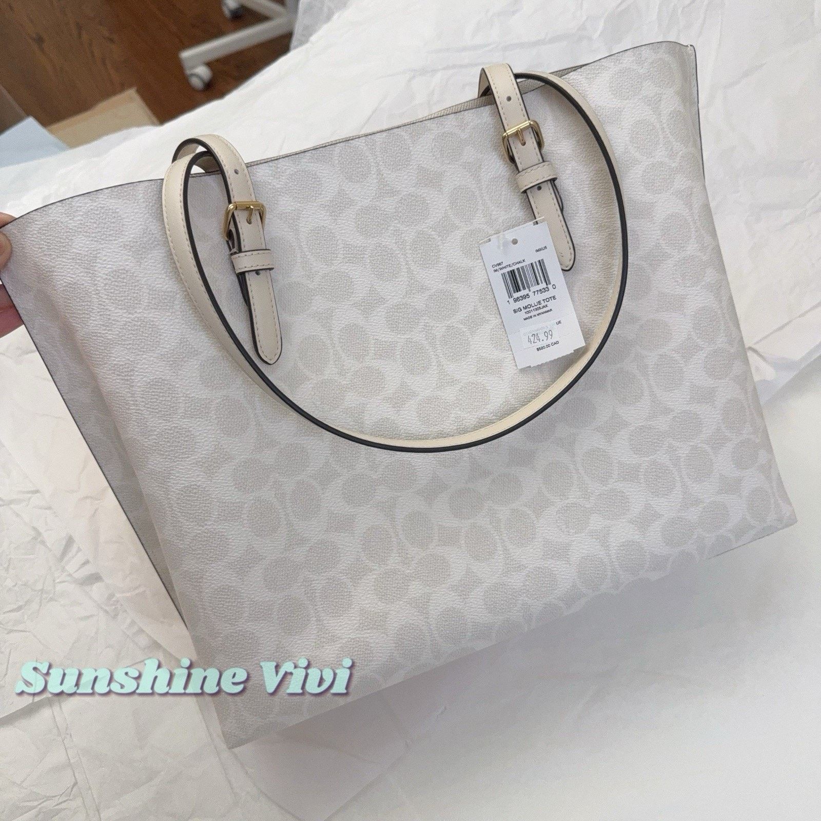 Coach NWT Coach Mollie Tote Bag Large Signature CV967 White /Chalk Size ONE SIZE - 8 Thumbnail