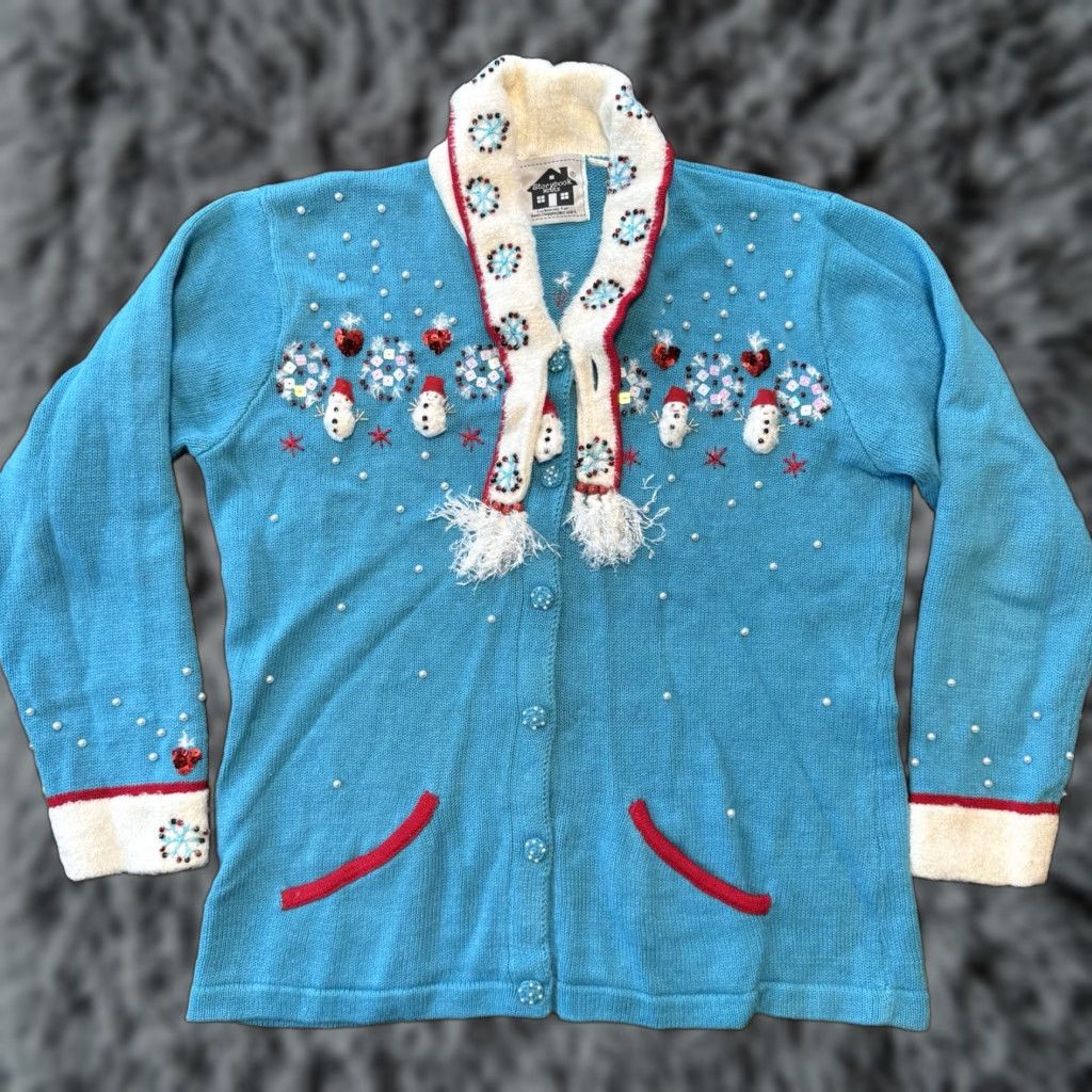 Vintage VINTAGE Storybook Knits Christmas Button Sweater Women’s M Snowman Winter Cardigan Knits Beaded Embroidered Blue Navy M Size M / US 6-8 / IT 42-44 - 1 Thumbnail