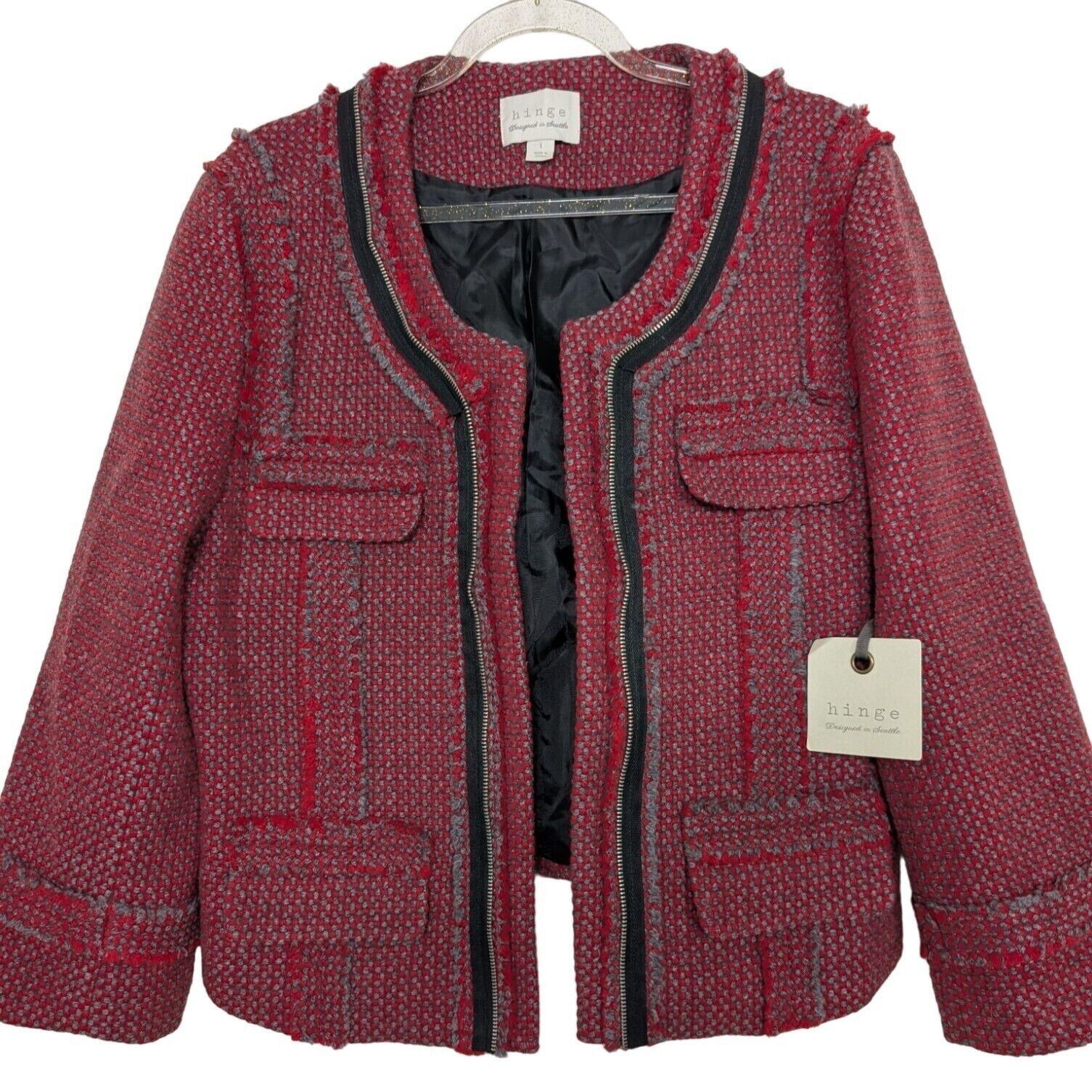 Designer NEW Hinge 1 Tweed Cropped Jacket Blazer Womens Size Large Size L / US 10 / IT 46 - 2 Thumbnail