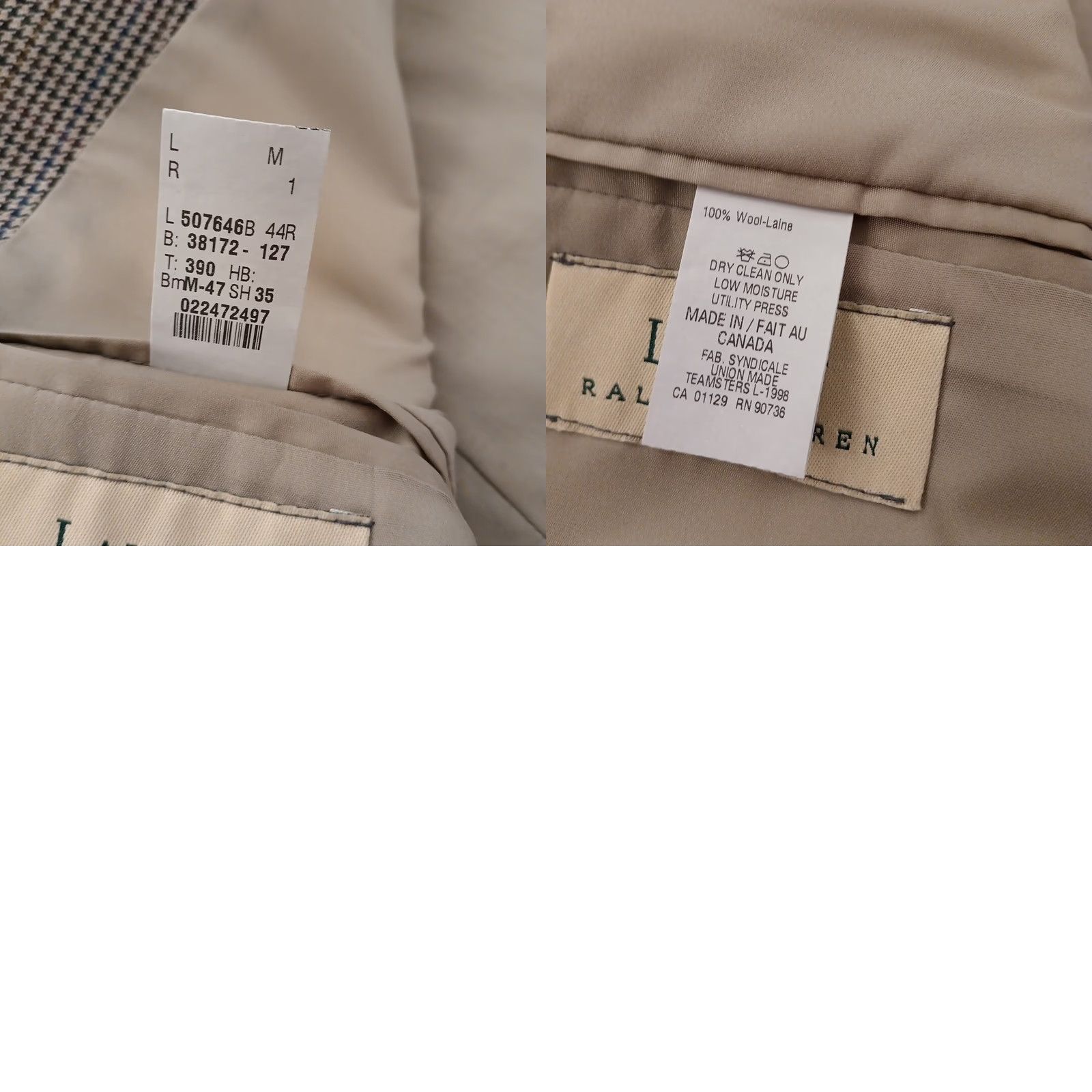 Ralph Lauren Lauren Ralph Lauren Blazer Mens 44 Gray Houndstooth Wool Two Button Notch Lapel Vintage No Jacket 2 Piece Size 44R - 9 Thumbnail