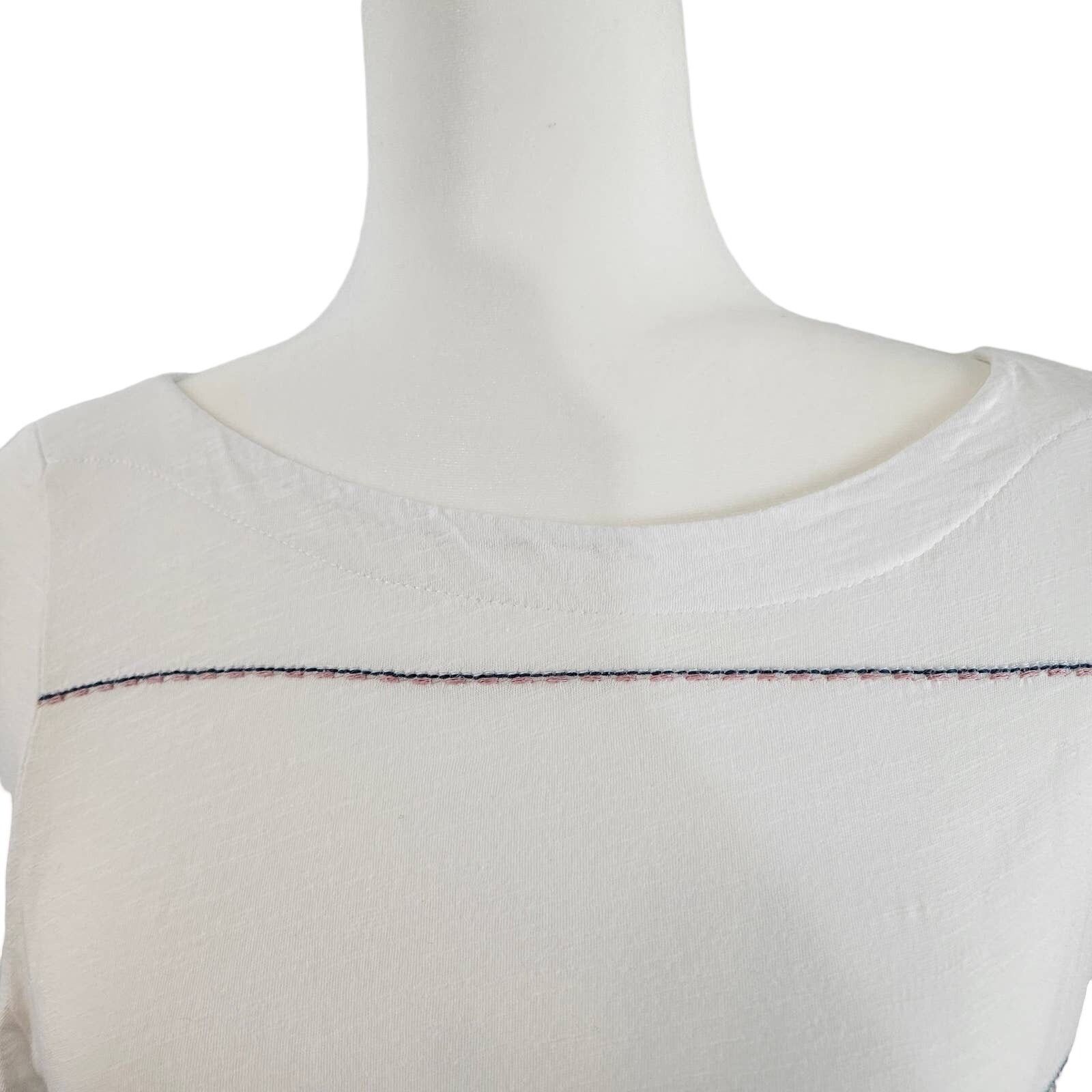Loft Loft Multi-Color Stitch Embroidery Cotton Top Sz. S White Size S / US 4 / IT 40 - 3 Thumbnail