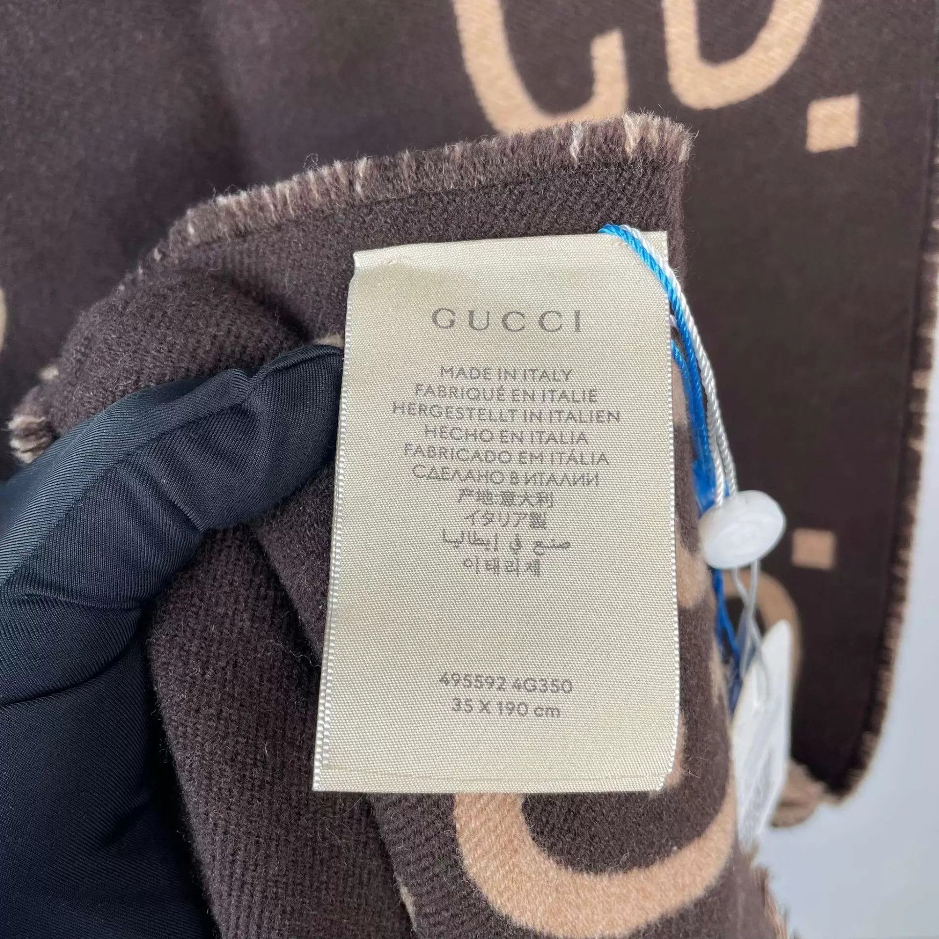 Gucci Gucci 98 New Double Face Wool Logo Print Deep Brown Scarf Size ONE SIZE - 5 Thumbnail