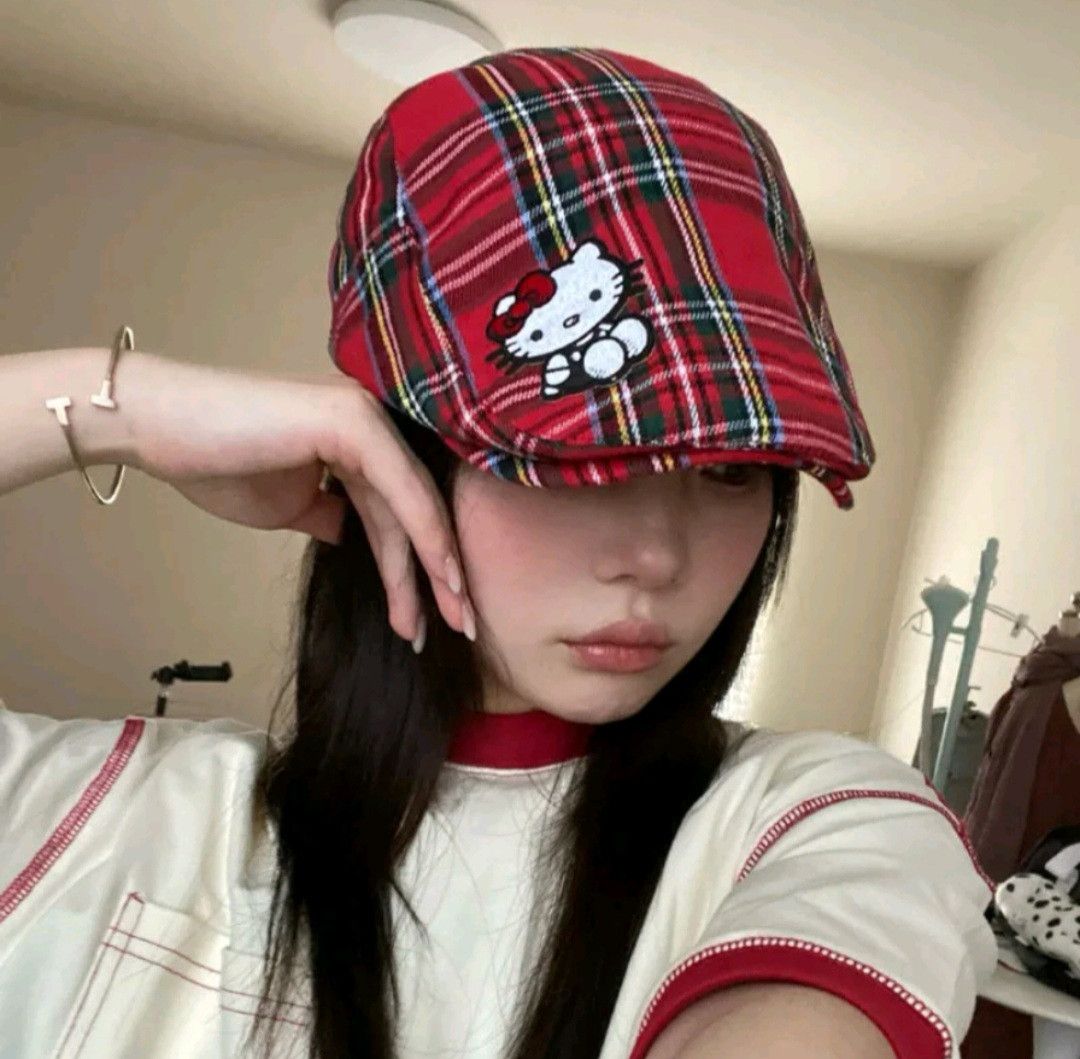 Japanese Brand Hello kitty checkered punk rock baretta hat Size ONE SIZE - 1 Thumbnail