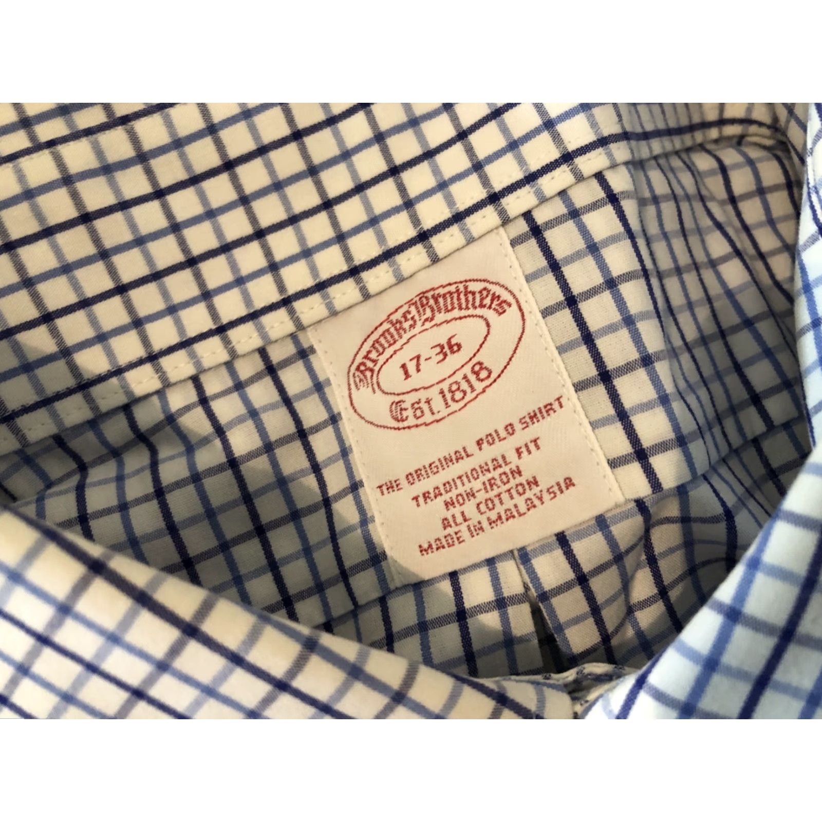 Brooks Brothers Brooks Brothers Dress Shirt Mens 17 36 White Blue Cotton Button Size 46R - 4 Thumbnail
