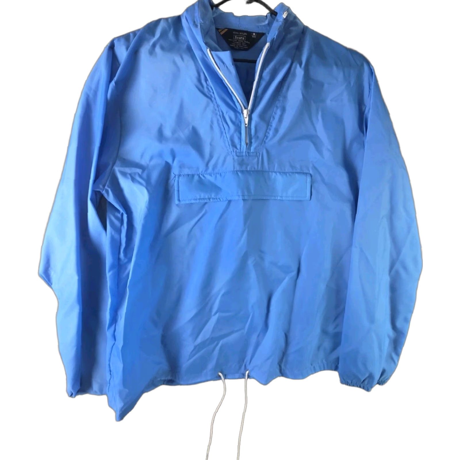 Sears VINTAGE Sears Windbreaker Half-Zip Hooded Blue Lightweight Sz Large Mens Regular 80s 90s Zip Pocket Nylon Size US L / EU 52-54 / 3 - 1 Thumbnail