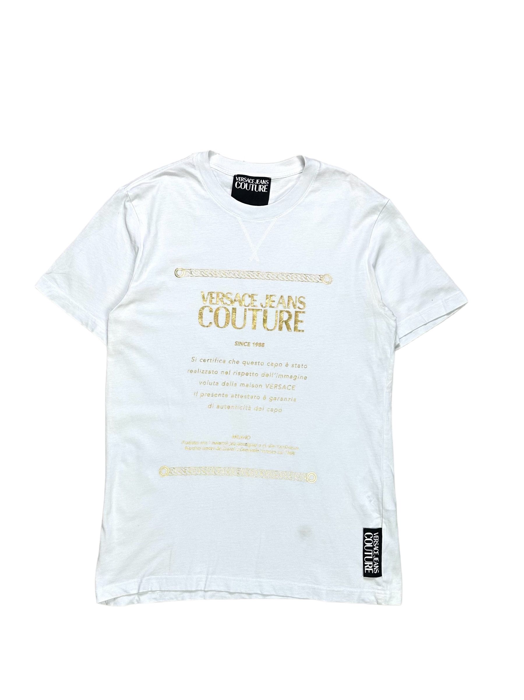 image of Versace Gold Printed Tshirt in White, Men's (Size Large)