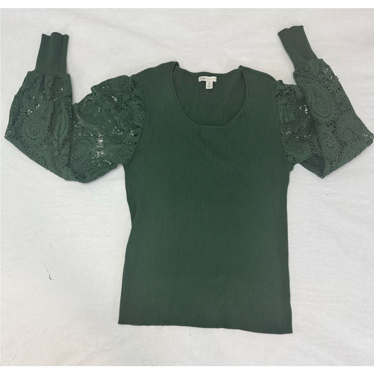 Other Eyelet Lace Sweater Puff Sleeve Green Cato Medium Size M / US 6-8 / IT 42-44 - 6 Thumbnail