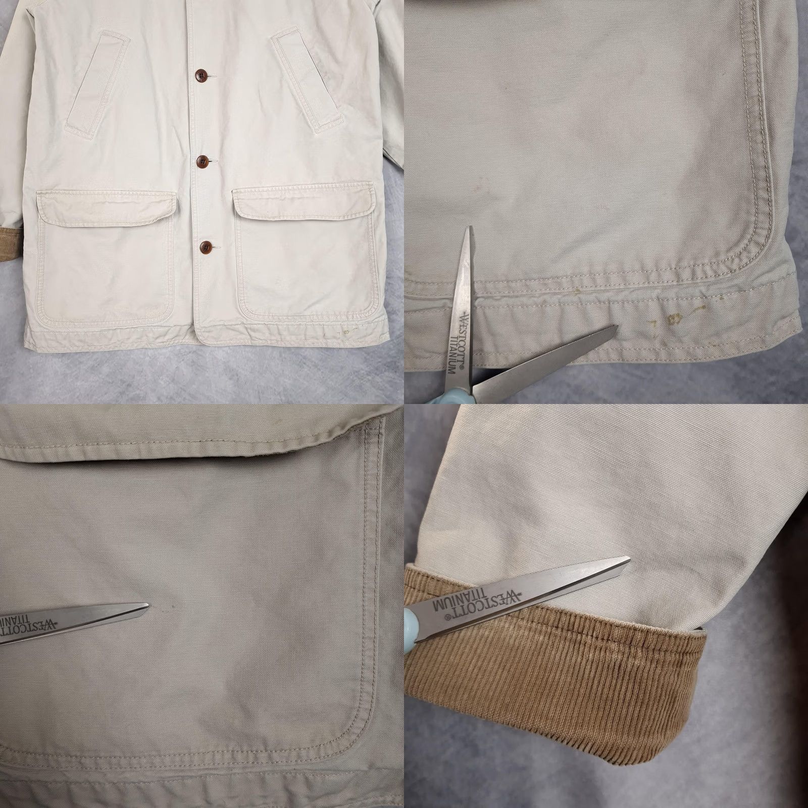 Vintage LL Bean Barn Coat Mens LT Beige Canvas Corduroy Collar Lined Workwear Overcoat Button Front Size US L / EU 52-54 / 3 - 8 Thumbnail