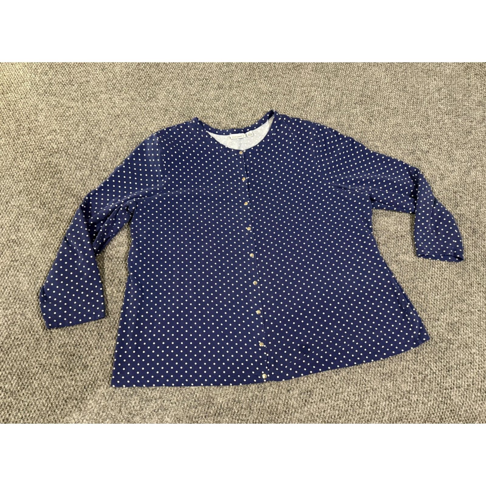 Vintage Susan Graver Shirt Womens 2X Blue Polka Dot Snap Front 3/4 Sleeve Jersey Top Size XXL / US 16-18 / IT 52-54 - 2 Thumbnail