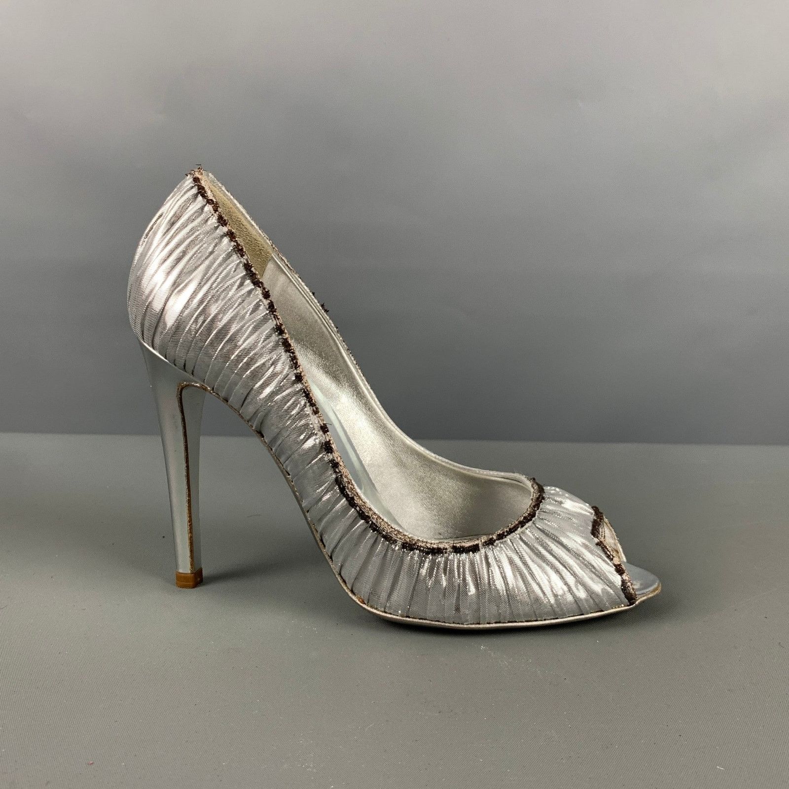 Sergio Rossi SERGIO ROSSI Size 7 Black Lame Metallic Peep Toe Pumps Size US 7 / IT 37 - 2 Thumbnail