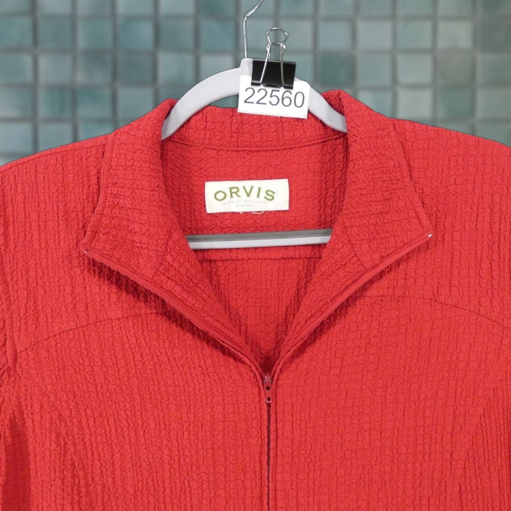 Orvis Orvis Blazer Womens Large Long Sleeve Zip Up Red Lightweight Rutched Size L / US 10 / IT 46 - 1 Thumbnail