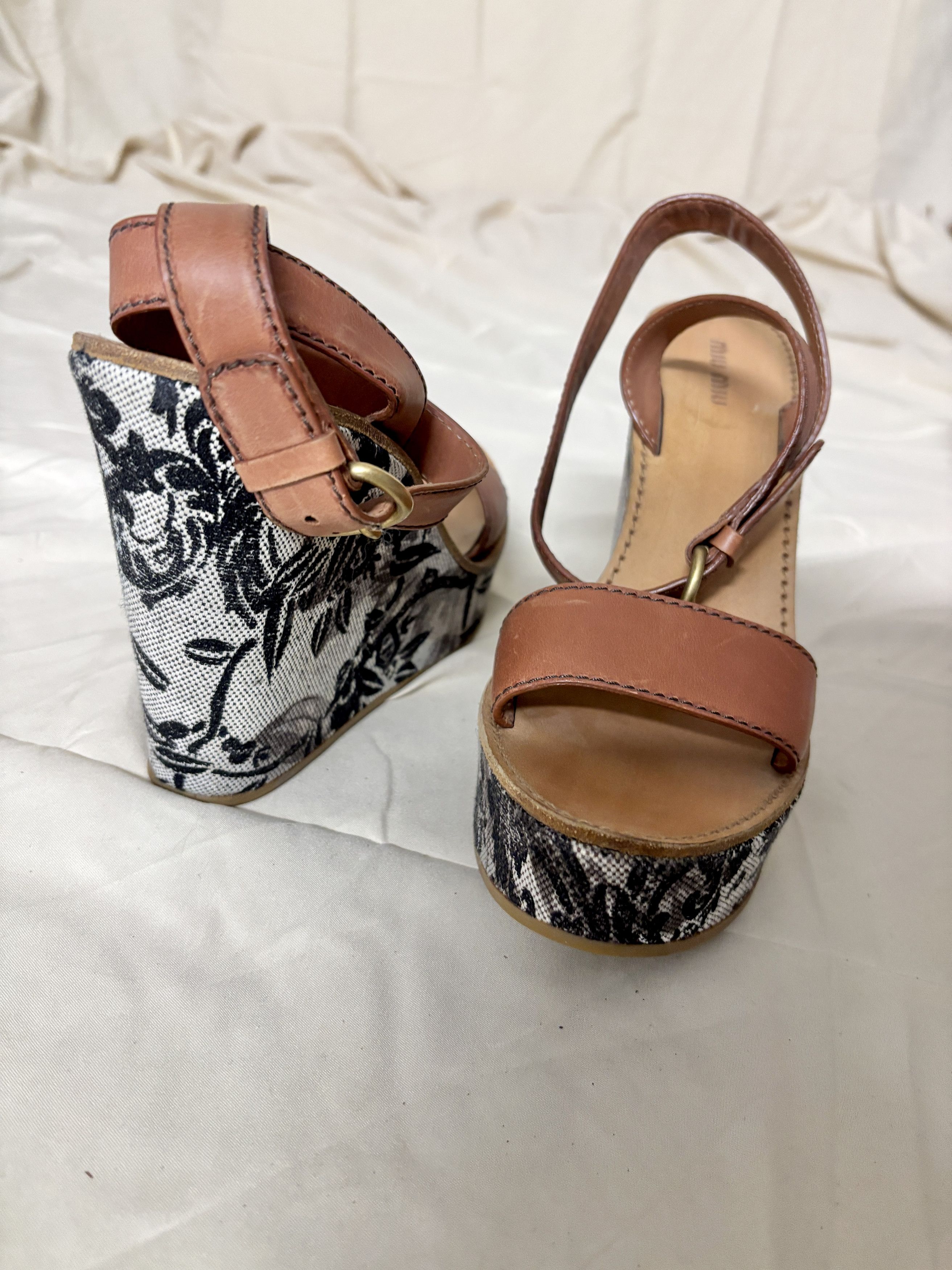 Miu Miu Vintage 2000's Miu Miu Wedges with Leather Straps Size US 10 / IT 40 - 4 Thumbnail