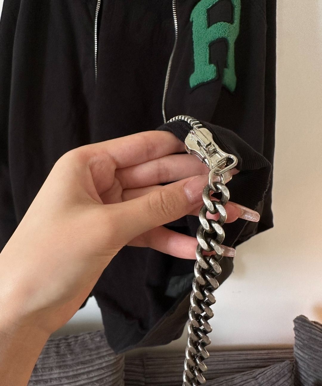 Raf Simons Green Flocked R Letter Chain Zipper Destroyer Hoodie Jacket Size US XL / EU 56 / 4 - 6 Thumbnail