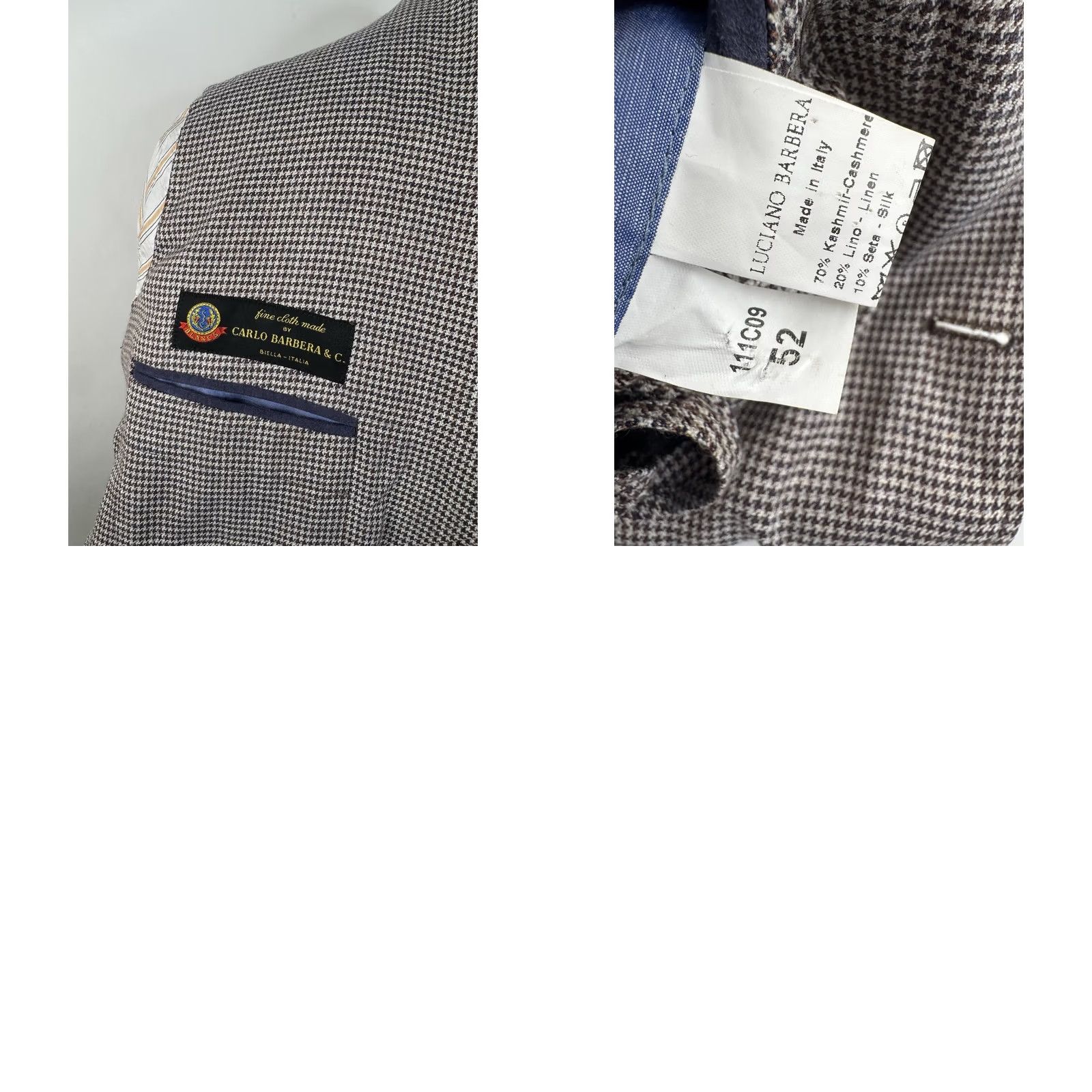 Vintage LUCIANO BARBERA Blazer Jacket / Houndstooth Cashmere Linen Silk US 42 Three-Button Brown Beige Men Blazer Mens Size 42R - 8 Thumbnail