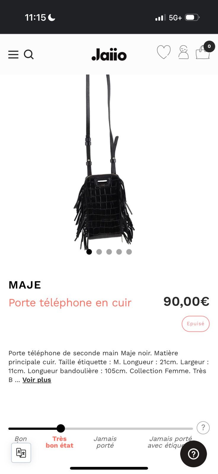 Maje Maje Embossed Leather Adjustable Black Crossbody Phone Case Size ONE SIZE - 8 Thumbnail