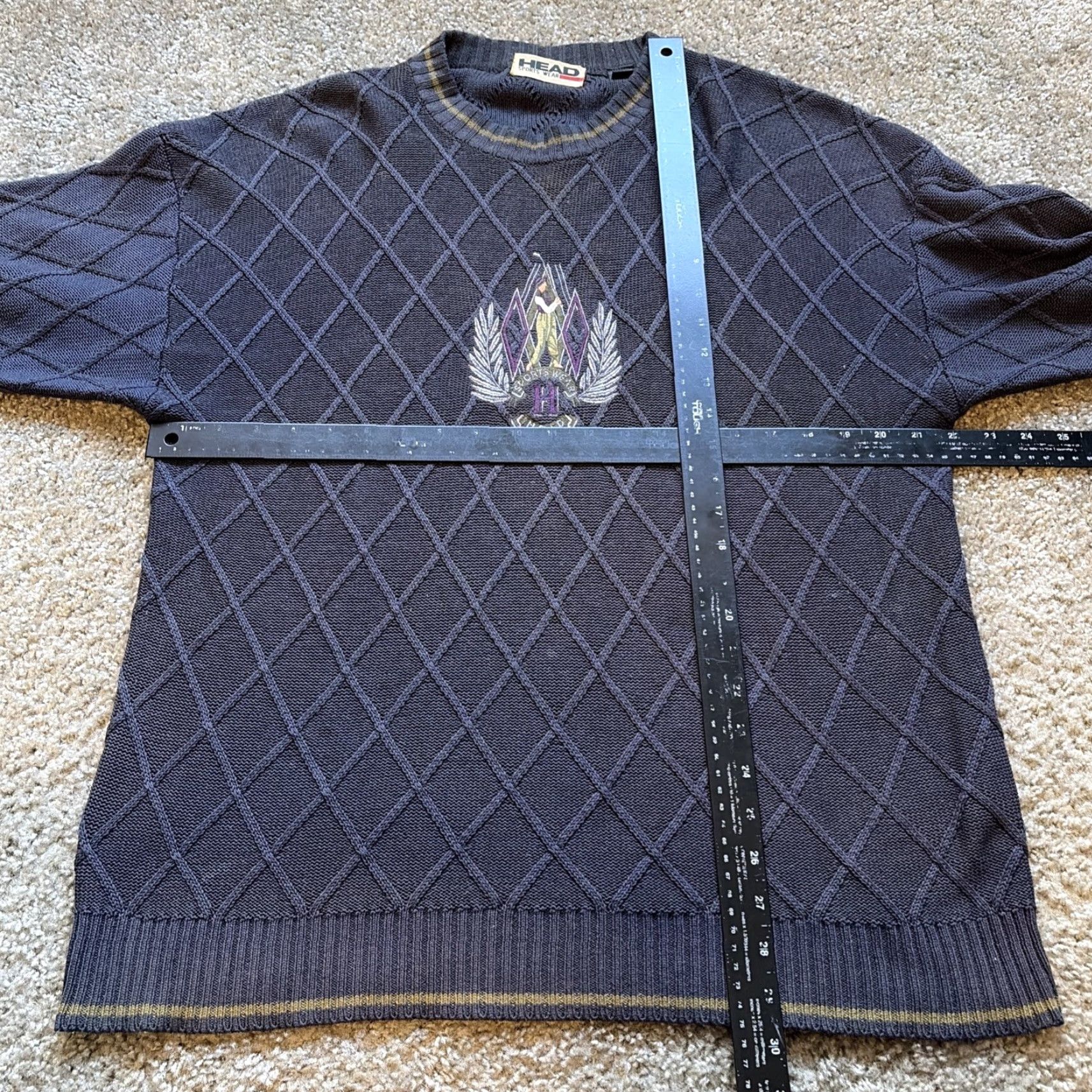 VINTAGE HEAD Golf Sweater Men Large Navy Blue Cotton Knit Embroidered Pullover