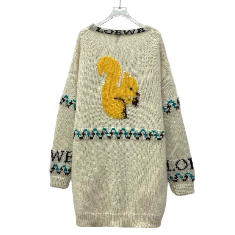 Loewe LOEWE Beige squirrel embroidered horsehair V-neck long sle Size XS / US 0-2 / IT 36-38 - 2 Thumbnail