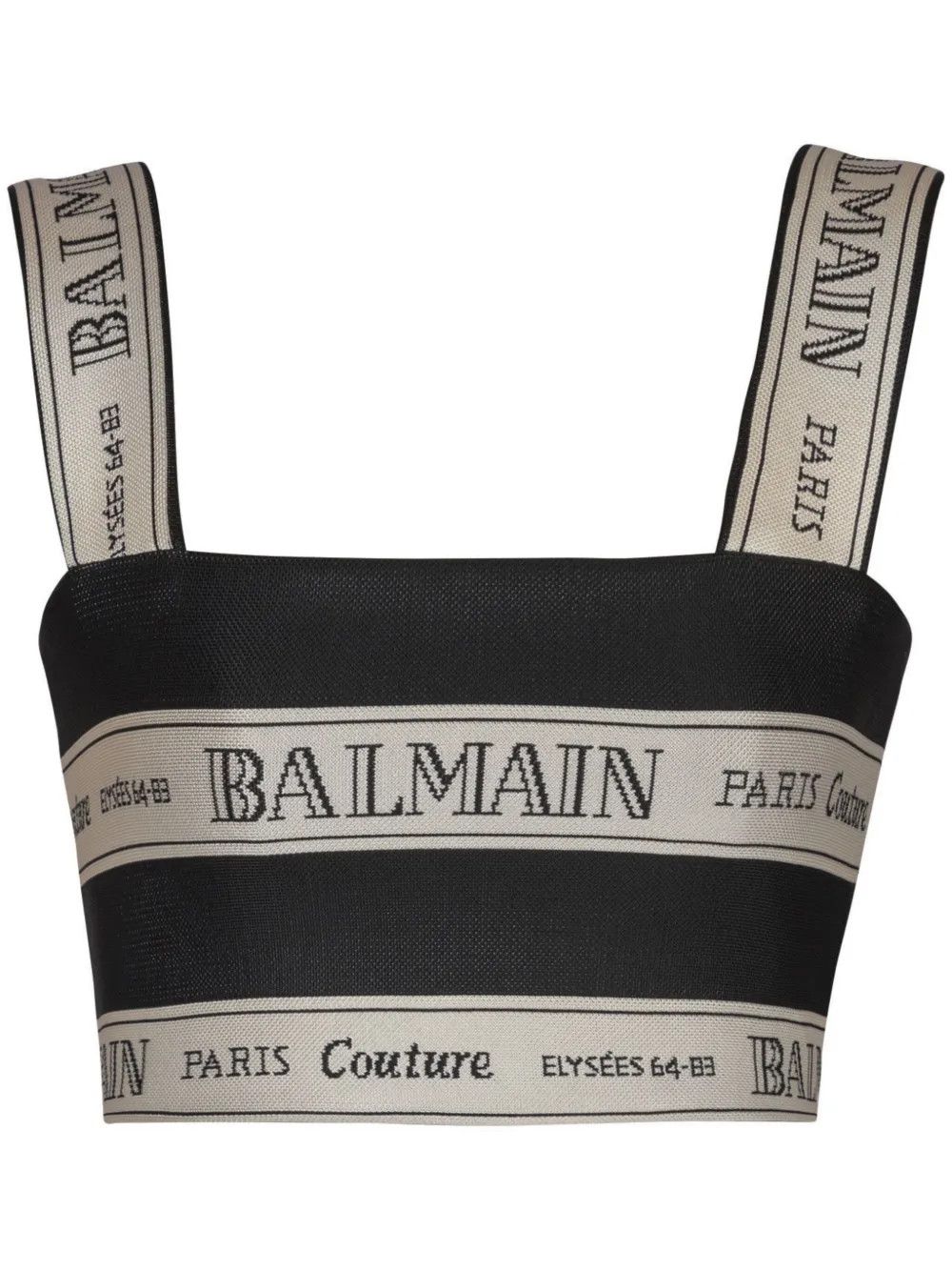 Balmain o1s1wg111225 Ribbon Jacquard Crop Top in Black/Champagne Size S / US 4 / IT 40 - 1 Thumbnail
