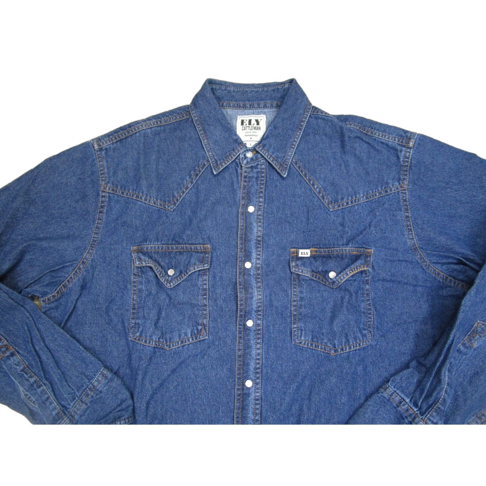 Vintage Ely Cattleman Shirt Men L Blue Denim Pearl Snap Long Sleeve Cowboy Western Capstone Pattern: Solid Size US L / EU 52-54 / 3 - 1 Thumbnail