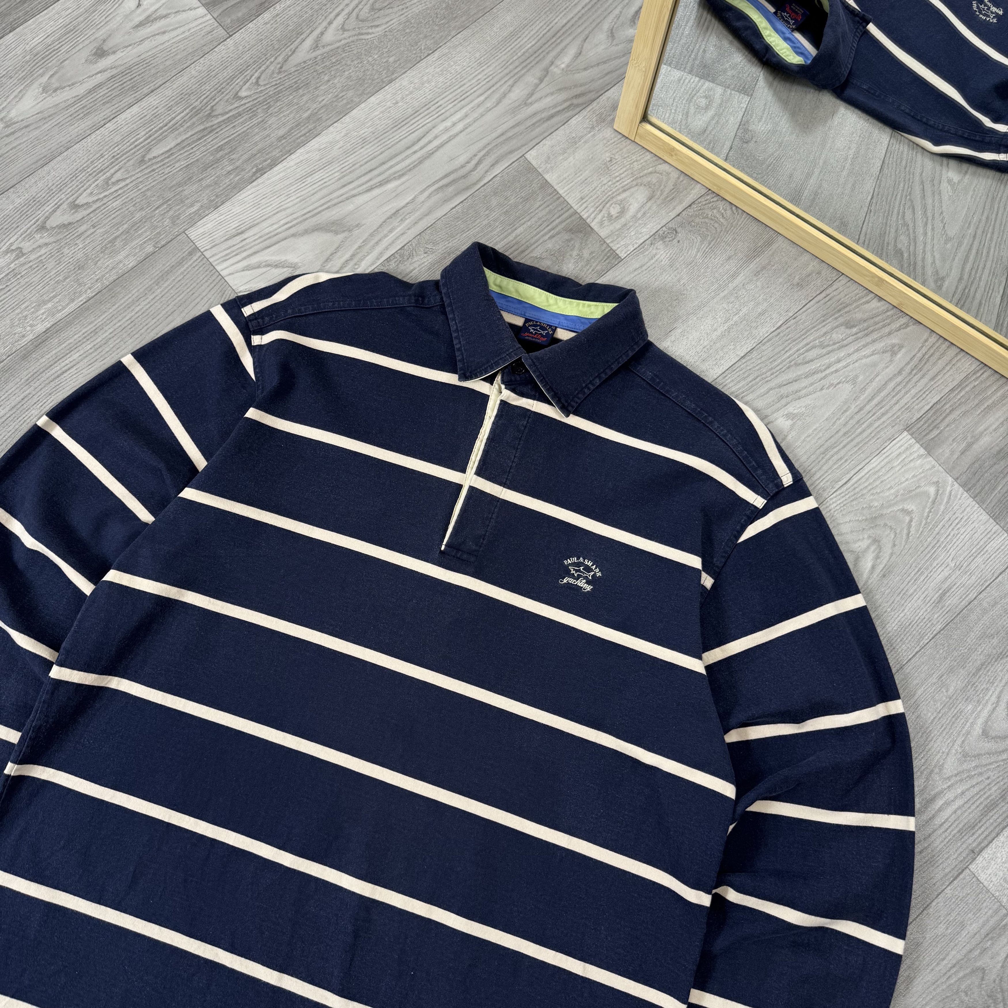 Paul & Shark Vintage Paul & Shark Striped Rugby Polo Longsleeve Tee Shirt Size US XL / EU 56 / 4 - 3 Thumbnail