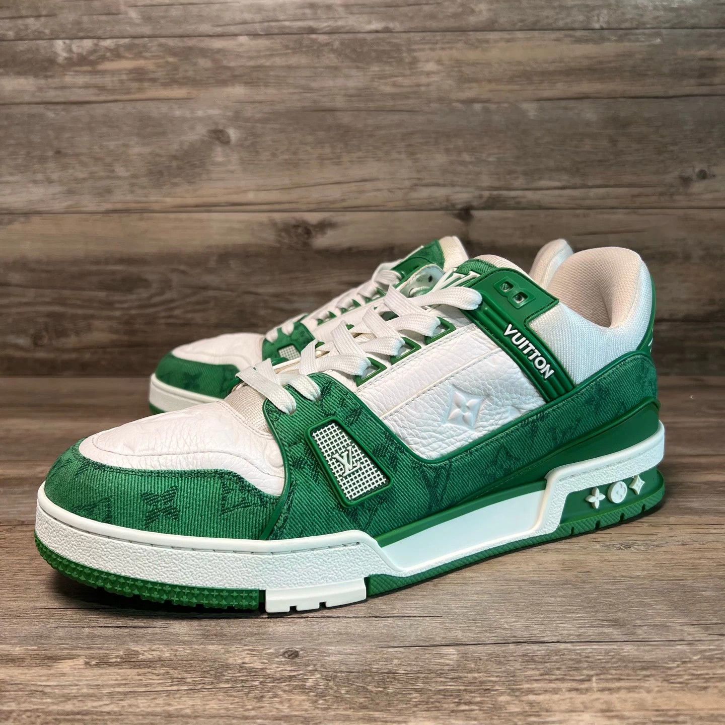 Louis Vuitton LV Trainer White Green Denim UK9/43 97new w/box Size US 10 / EU 43 - 1 Thumbnail