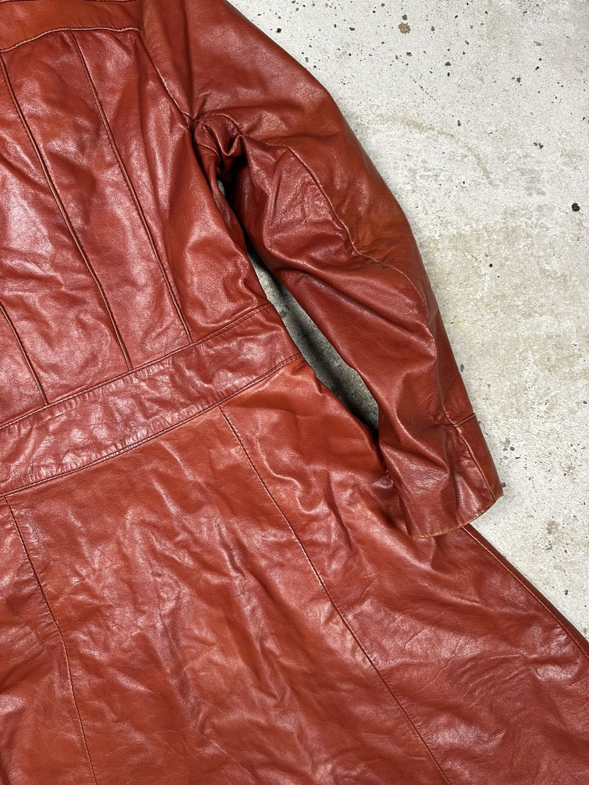 Vintage Vintage 90s Genuine Leather Fur Collar Long Coat Size L / US 10 / IT 46 - 16 Thumbnail