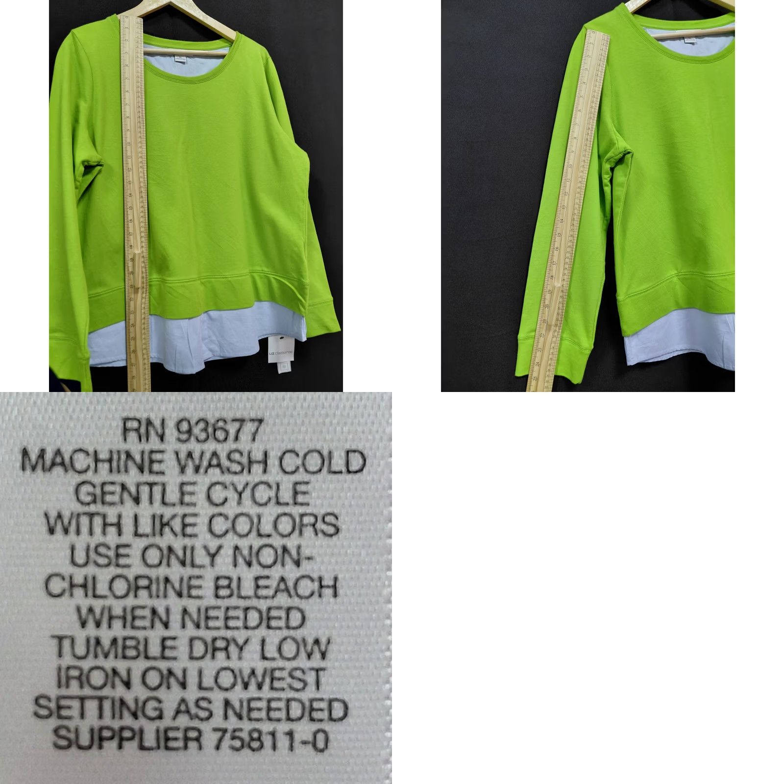 Liz Claiborne Liz Claiborne Green Cotton Layered Top Solid Knit Long Sleeve Women Size XL Size XL / US 12-14 / IT 48-50 - 8 Thumbnail