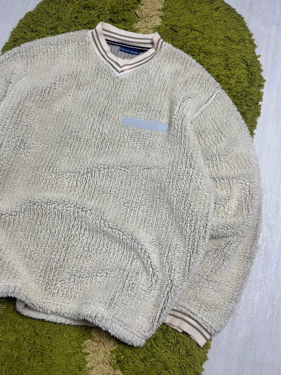 Quiksilver Rare 90s Quiksilver XL v-Neck Cream Sherpa Fleece Pulover Size US XL / EU 56 / 4 - 2 Thumbnail