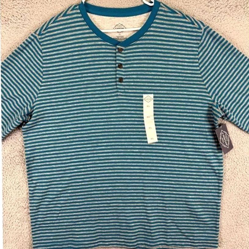 Vintage St. John's Bay Henley Shirt Mens XL Blue/Gray Striped Long Sleeve Classic NEW Size US XL / EU 56 / 4 - 2 Thumbnail
