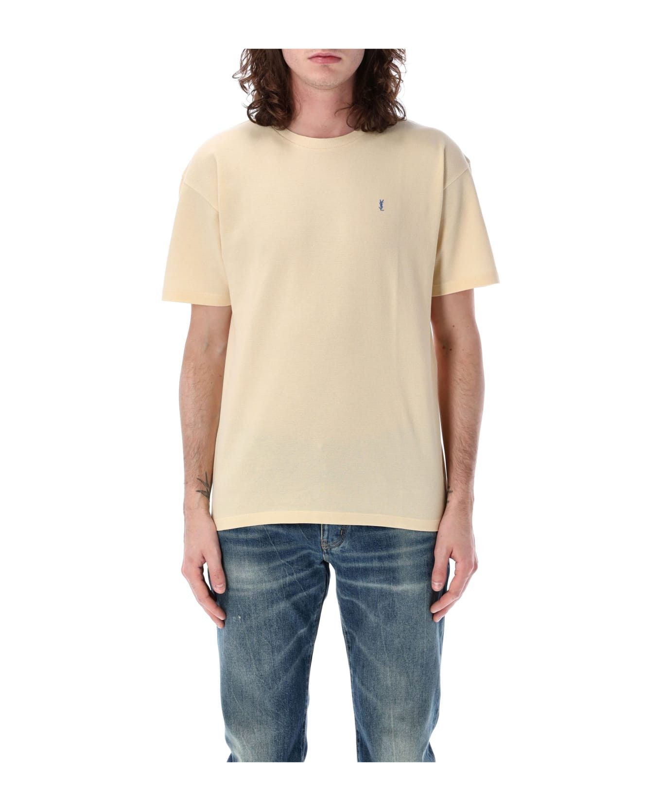 Saint Laurent Paris oc11z0126 781566 Cassandre T-Shirt in Piqué in Yellow Size US M / EU 48-50 / 2 - 4 Thumbnail