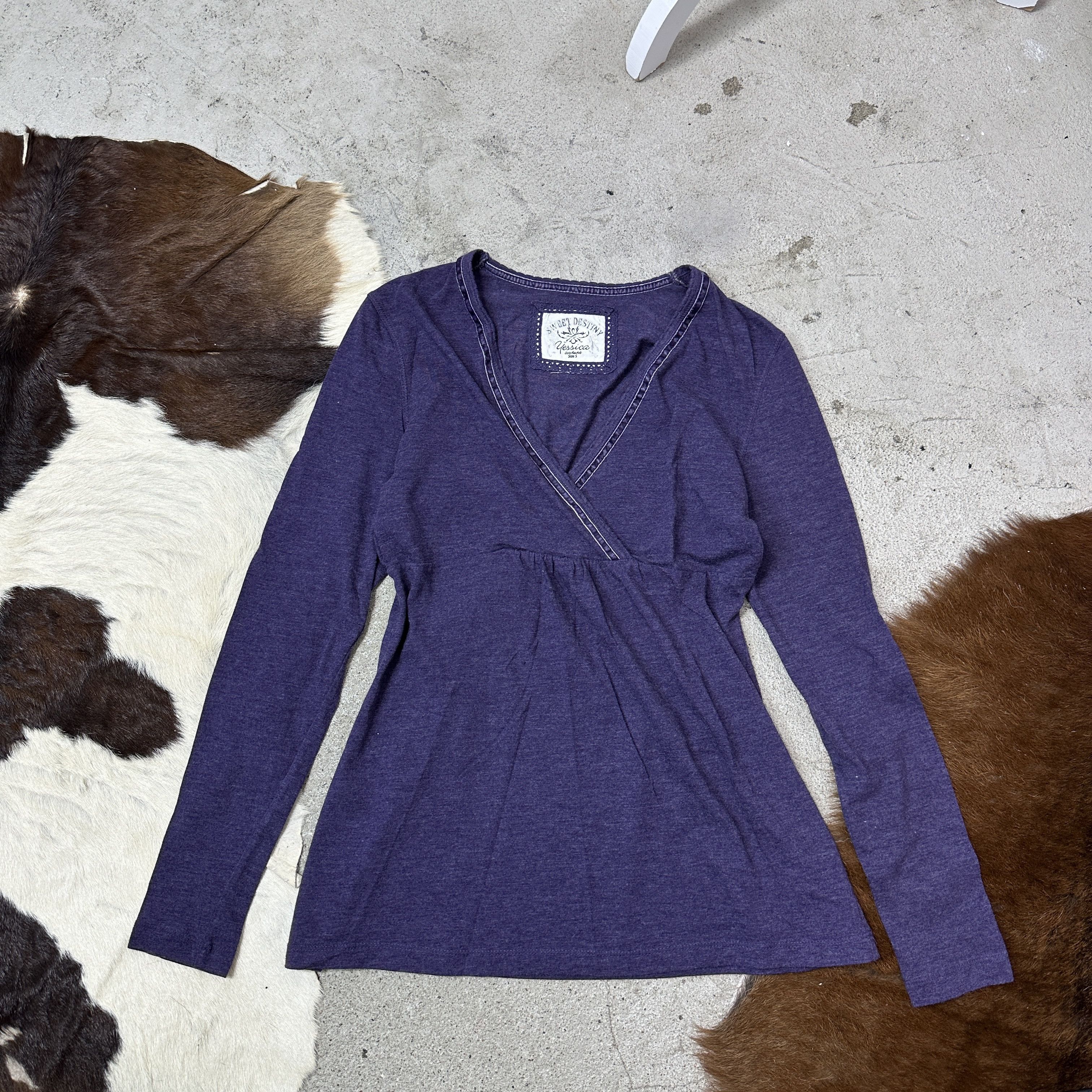 Vintage Vintage V-Neck Lilac Wrapped Longsleeve Blouse Y2K Size S / US 4 / IT 40 - 2 Thumbnail