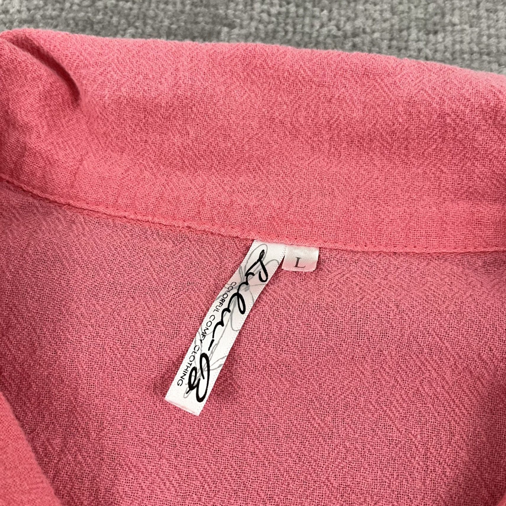 Vintage Lulu-B Shirt Womens Large Pink Button Up Tunic Top 3/4 Sleeve Collared V-Neck Size L / US 10 / IT 46 - 3 Thumbnail