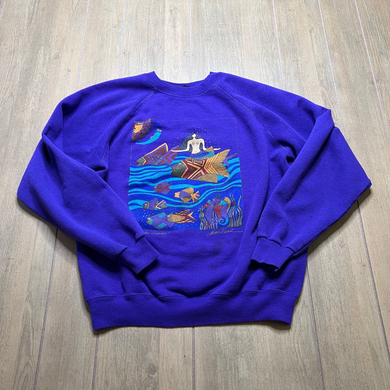 Hanes Vintage Susan Brack Purple Art Sweatshirt Made USA Large 90s Size L / US 10 / IT 46 - 1 Thumbnail