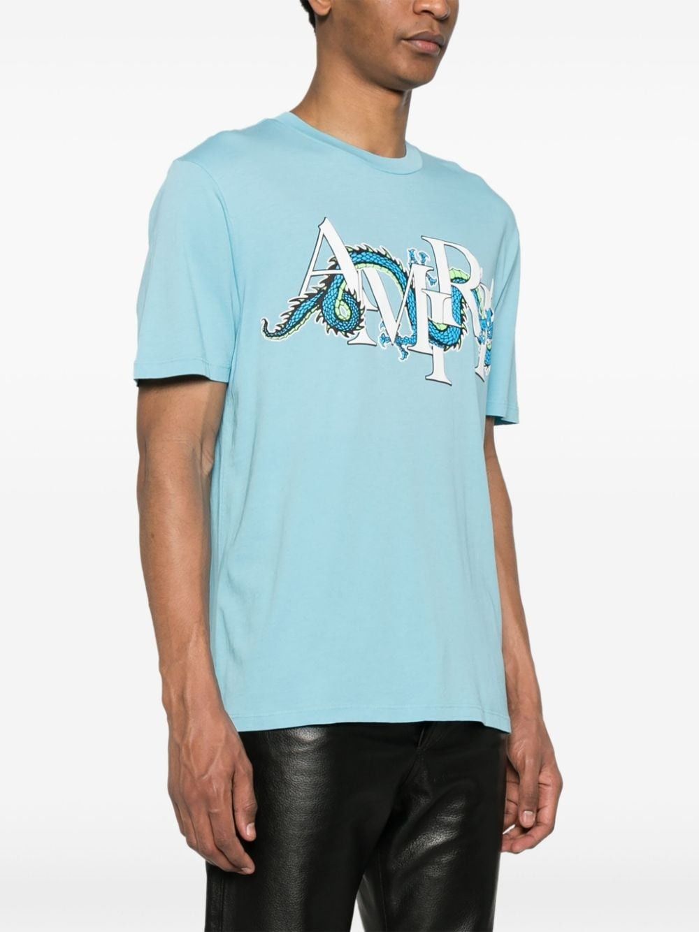 Amiri oc11z0225 Dragon Logo Sleeve T-Shirt in Light Blue Size US L / EU 52-54 / 3 - 3 Thumbnail