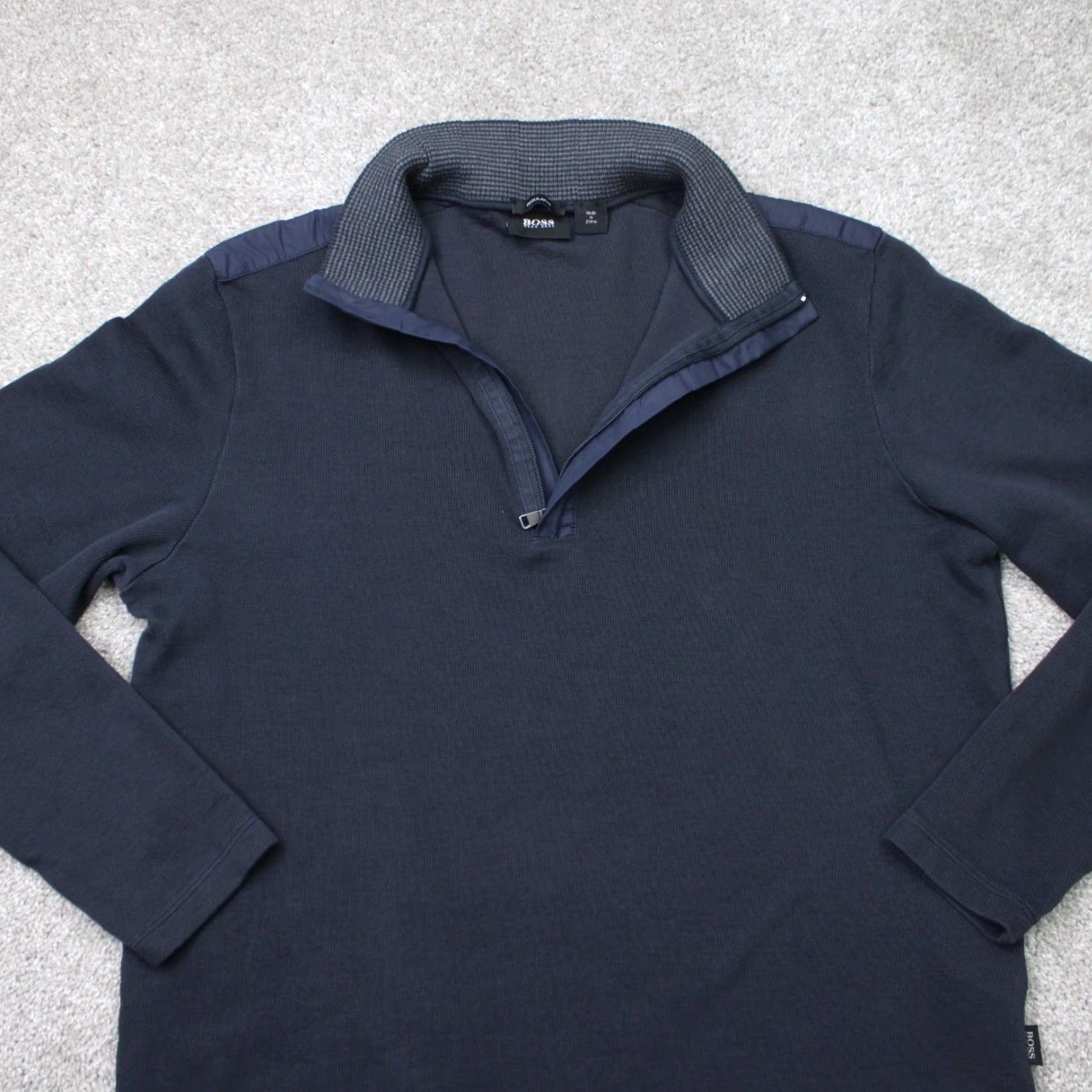 Hugo Boss HUGO BOSS Sweater Mens Large Blue 1/4 Zip Regular Fit Knit Pullover Mock Neck 100% Cotton Vintage? No Size US L / EU 52-54 / 3 - 5 Thumbnail