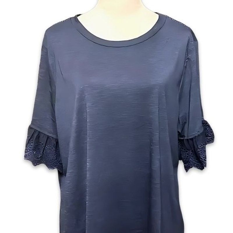 Other NY Collection Blouse Lace Short Sleeves Navy Blue 3X NWT Size 3XL / US 20-22 - 2 Thumbnail
