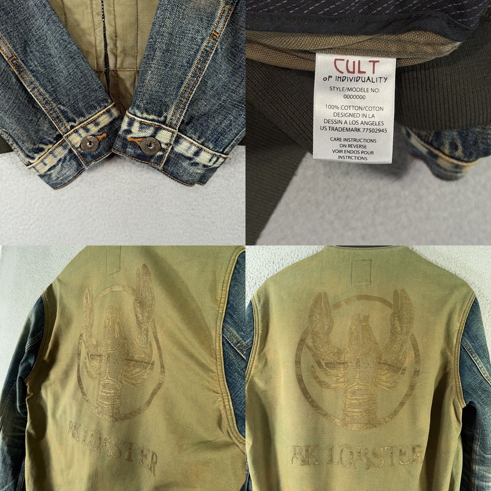 Cult Of Individuality VINTAGE Cult of Individuality Bomber Jacket Men M Denim Distressed RK Lobster Print Green Two Tone with Pockets ZIP Front Size US M / EU 48-50 / 2 - 9 Thumbnail