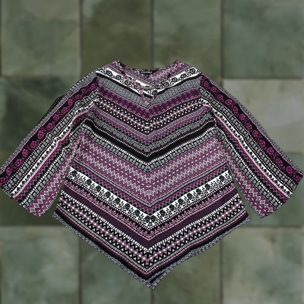 Vintage Roz & Ali Women's Small Purple 3/4 Sleeve Asymmetrical Flowy Blouse Top Size S / US 4 / IT 40 - 1 Thumbnail