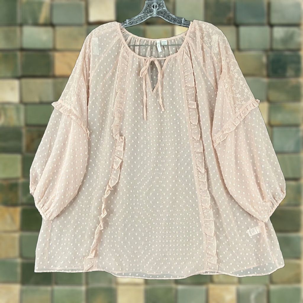 Pinko VINTAGE EST. 1946 Blouse Women 18W Plus Pink Peasant Sheer Long Sleeve Women 18 Size XXL / US 16-18 / IT 52-54 - 1 Thumbnail
