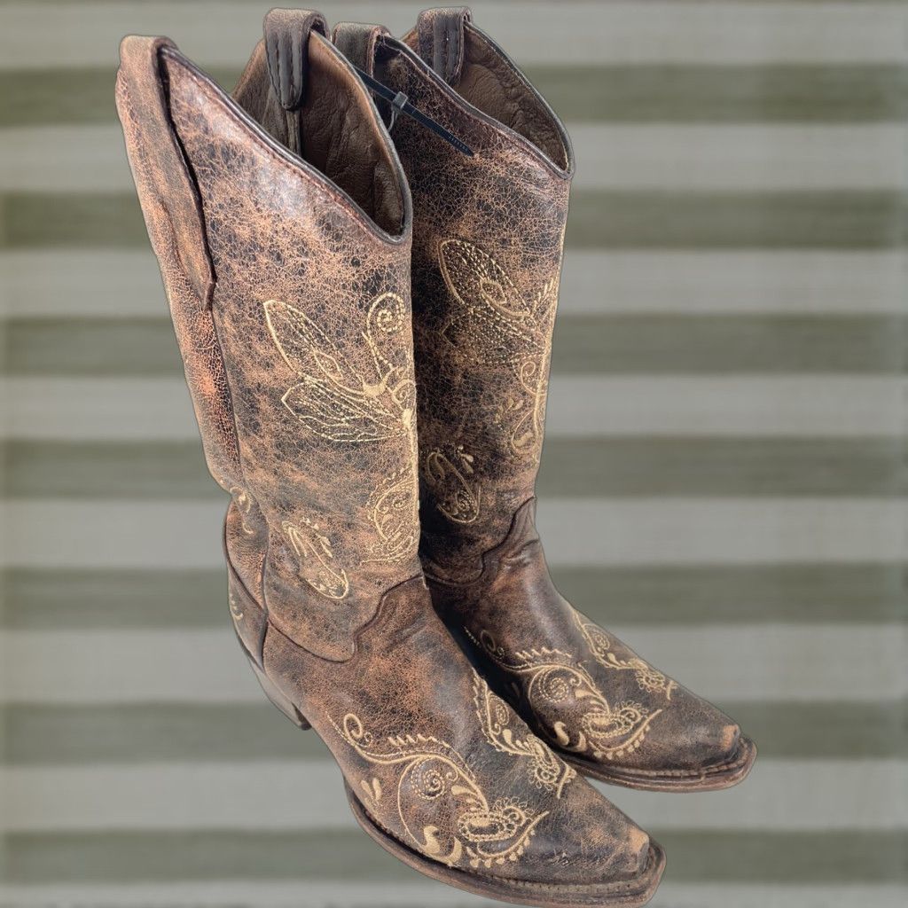 Vintage VINTAGE Circle G Boots Women 7.5 M Brown Leather Floral Western Wedding Snip Toe 5001 Size US 8 / IT 38 - 1 Thumbnail