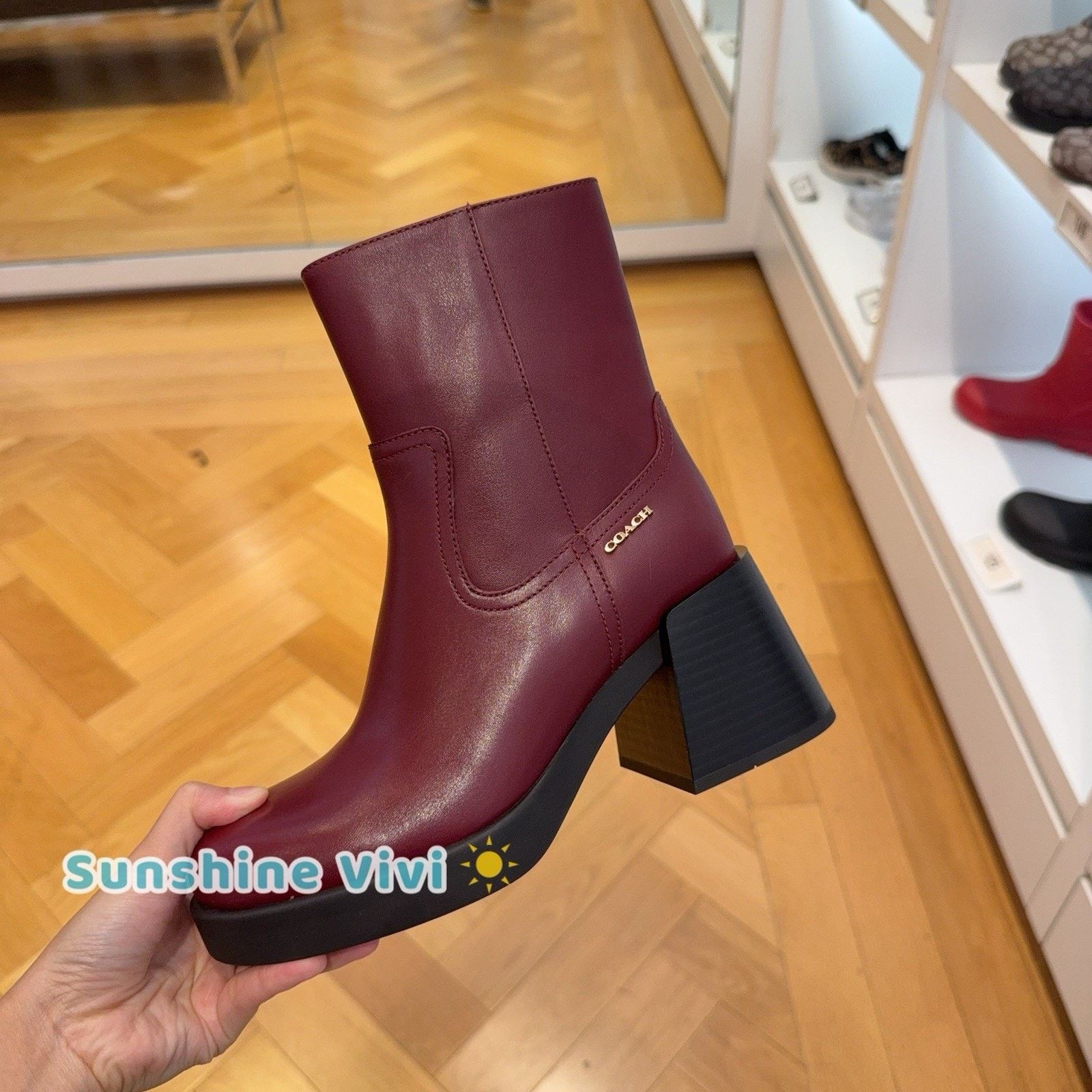 Coach NEW COACH Women's Block Heel Boot Dark Wine CCH17 Size 6 Size US 6 / IT 36 - 1 Thumbnail